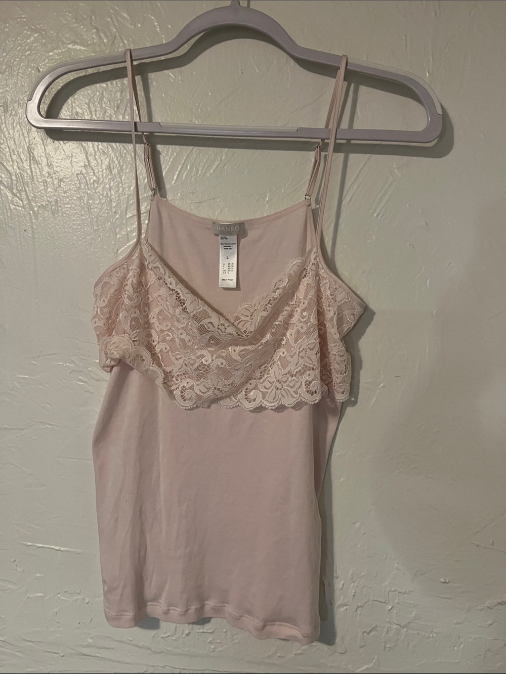 Hanro Pale Pink Lace-Trim Camisole